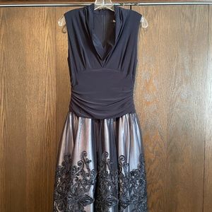 Blue Taffeta Knee-Length Sleeveless Dress